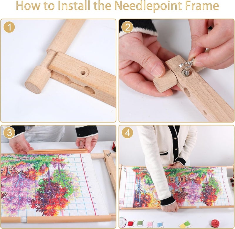 GuoFa Embroidery Tapestry Scroll Frame, Detachable Cross Stitch Frame, Scroll Embroidery&Quilting Holder for Cross Stitch, Needlepoint, and Sewing Projects (30.31inch*11.8inch) - Image 3